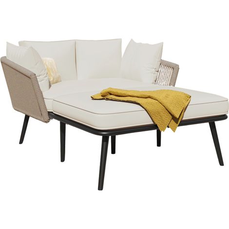 Canapé de jardin 2 places avec coussins déhoussables, structure en acier galvanisé et corde tressée kaki, pour terrasse ou balcon - CHICFURN (1/5)