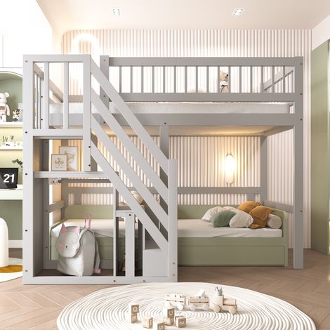 Cama Individual 90x200 Cm Escalera Almacenaje Gris (1/5)