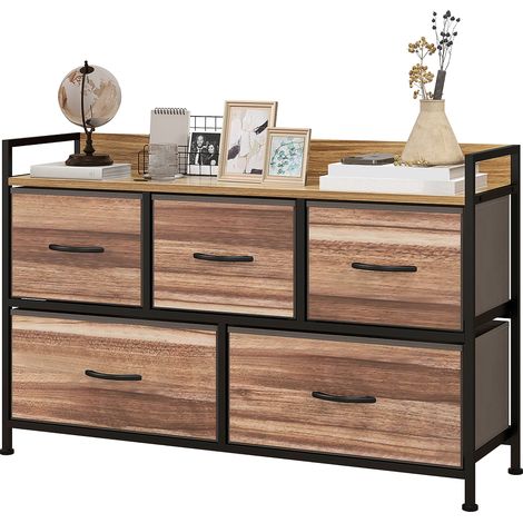 Cassettiera portaoggetti a 5 cassetti da camera da letto 98 x 29 x 63 cm salva-spazio cassetti rimovibili moderna finitura opaca in MDF nero 210001592