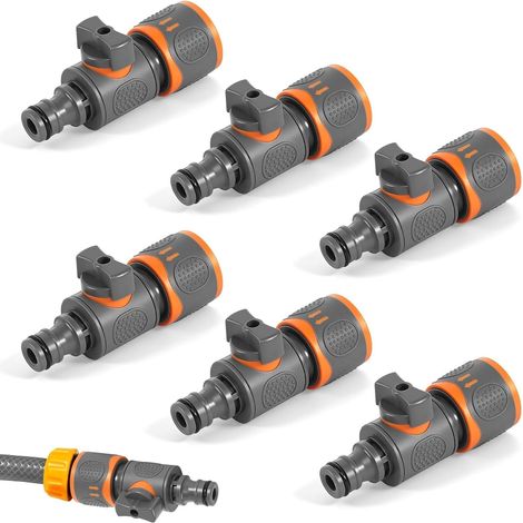 Ortviai Lot de 6 Raccords de Tuyau d'Arrosage avec Vanne d'Arrêt - Embout Tuyau Arrosage Rapide 1/2" - Connecteur et Embout Robinet pour Tuyau d'Arrosage de Jardin