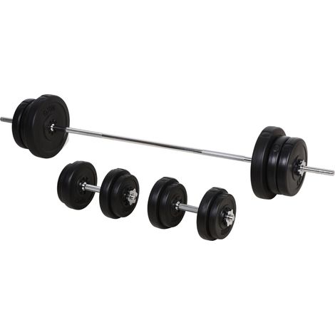 Set Bilanciere e Dischi 65kg, 2 Manubri Pesi, Bilanciere Palestra, 14 Dischi Acciaio e Plastica