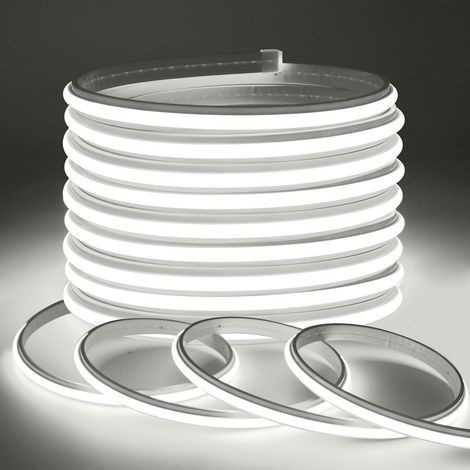 Lumière au néon LED COB, Ruban Led Flexible Néon Bande Led 230V 240 LEDS/M IP65 Etanche Autocollant Flex Bande Lumineuse pour Intérieur/Extérieur (Blanc, 2M) (1/5)