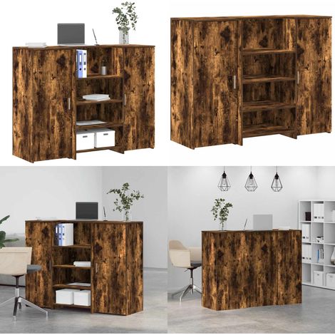 Bureau de réception chêne fumé 135x50x103,5cm bois d'ingénierie - Comptoir de réception - Bureau de réception bois (1/5)