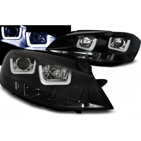 Paire de feux phares VW Golf 7 de 2012 a 2017 U-Type DRL led noir-27361973 (1/3)
