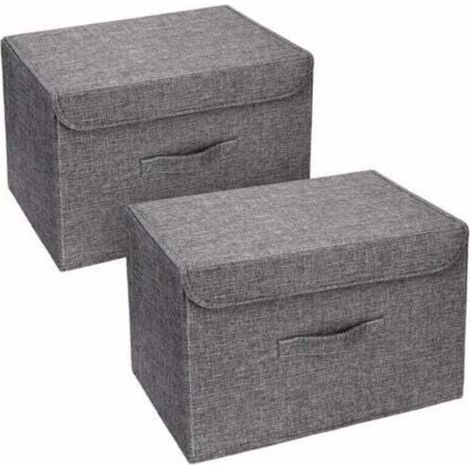 Lot de 2 Boites de Rangement Lavable, Rangement de Vetement Pliable, Caisse de Rangement en Tissu avec Couvercles et Poignées pour Maison, Bureau, crèche, Placard, Chambre à Coucher (Gris)