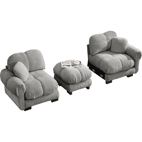 Canapé d'angle modulaire 2 places en chenille gris clair avec ottomane mobile (1/5)