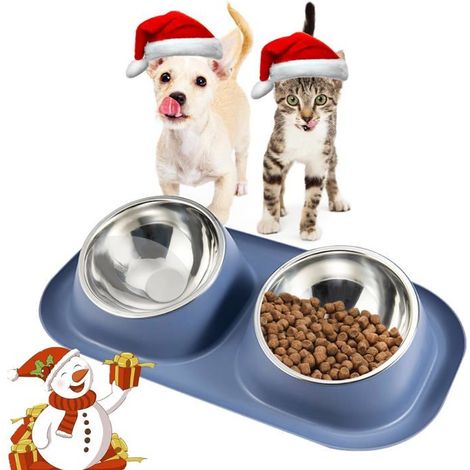 BelleRise - Gamelle double surélevée pour chien, antidérapante, en acier inoxydable, anti-déversement, pour petits chiens et chats (bleu foncé) (1/5)