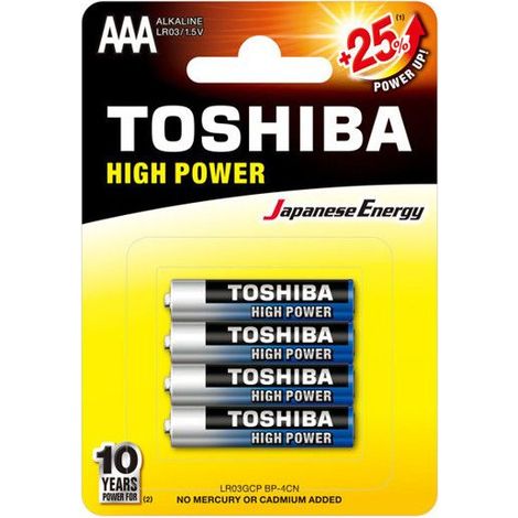 Piles - AAA - LR03 - Alkaline - 1.5V - Lot de 4 piles - Toshiba - Batterie