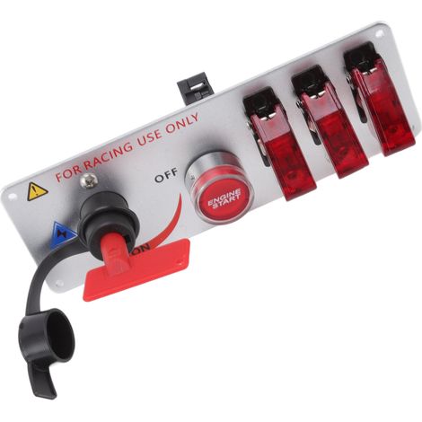 Panneau de commande d'allumage à bascule LED 5 en 1 12 V avec bouton-poussoir de démarrage moteur pour voiture de course, camping-car et camion rouge (1/5)