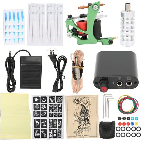 Complete Tattoo Machine Set Mini Tattoo Power Supply 10 Wraps Tattoo Coil Machine Kit for Beginners 90‑265VUS Plug (1/5)