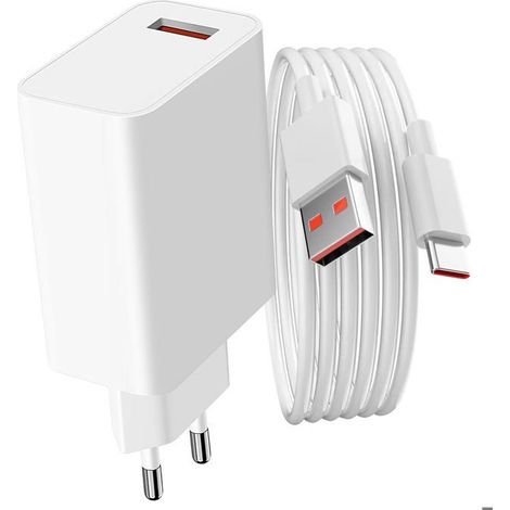 Chargeur secteur USB 33W + Câble USB vers USB-C blanc, Produit officiel Xiaomi