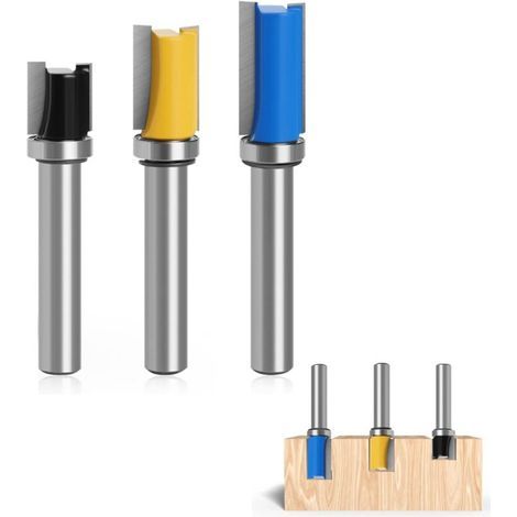 3 Pièces Fraise Defonceuse 8mm Carbure,Fraise Au Carbure pour Défonceuse,Fraise Droite Defonceuse avec Roulement,pour le Travail du Bois (1/4)