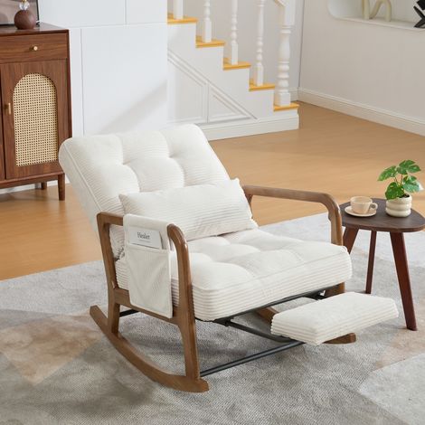 Poltrona a dondolo con poggiapiedi, schienale regolabile in 3 posizioni, beige (1/5)
