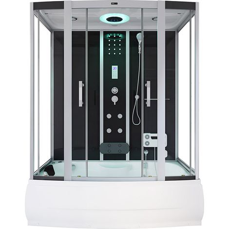 Home Deluxe – Douche à vapeur DIAMOND noire 170 x 90 x 220 cm – Sauna vapeur, baignoire, jacuzzi, douche à effet pluie – Verre de sécurité 5mm (1/7)