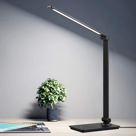 Lampe de bureau LED, lampe de bureau à intensité variable avec bras articulé, lampe de table pliable pour bureau, chambre, chevet, bureau ou espace de travail, 5000K, 8W, noire (1/5)