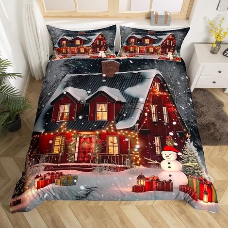 Enfants Noël 140x200 Literie Set Bonhomme de Neige Thème D'Hiver Housse de Couette Garçons Filles Décor de Noël Parure de Lit Bonne Année Couvre Lit Garçons Filles Enfants Réveillon de Noël Literie - (1/5)