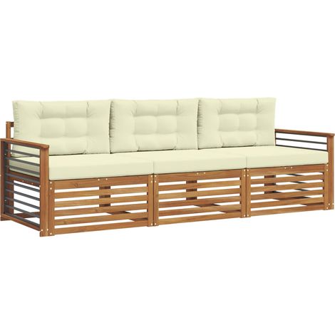 vidaXL Conjunto de sofás de exterior 3 uds. Natural y Crema (1/5)
