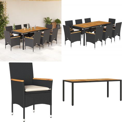 Ensemble à manger de jardin et coussins 9 pcs noir rotin acacia - Salon De Jardin - Mobilier De Jardin - Set De Salon De Jardin - Table De Jardin - Chaises De Jardin - Home & Living (1/5)
