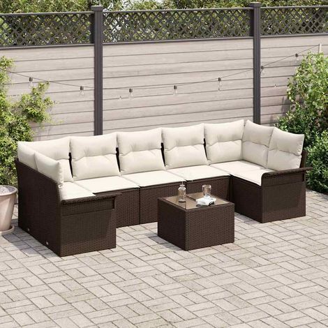 Conjunto de sofá de jardín 8 pcs Marrón Poliratán (1/5)