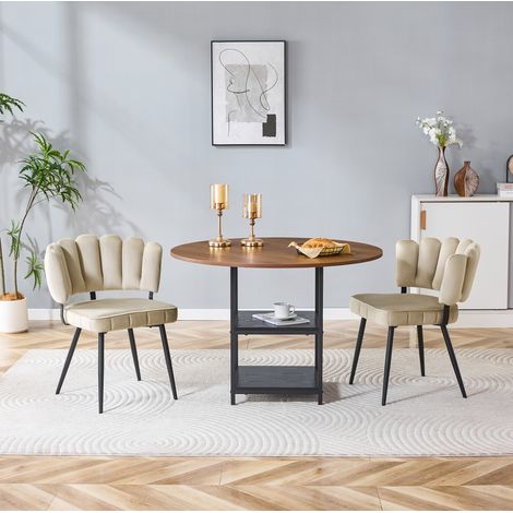 Conjunto de mesa de comedor 107x107x75 cm, 2 estantes, 2 sillas con respaldo floral, MDF metal tela, nogal y negro (1/5)
