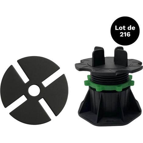 Lot de 216 plots réglables 50-80 mm dalle et carrelage avec cales anti-bruit 78 mm - Coloris - Noir, Lot - 216 plots