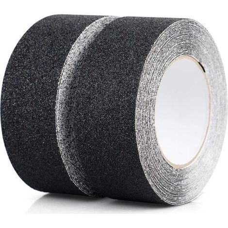 (5cm x 5m, Noir)2 Pack Ruban antidérapant, Bandes antidérapantes avec Ruban adhésif antidérapant pour escaliers, marches, revêtements de Sol, Ruban antidérapant Solide, Autocollant (1/5)