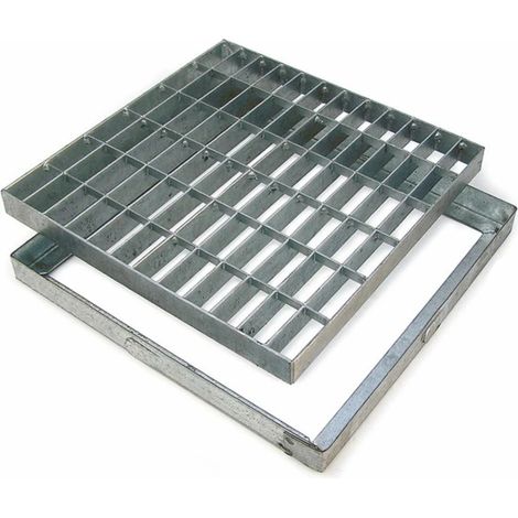 Grille de voirie en acier galvanisé 30x30cm – Surface antidérapante – Pour caniveau de drainage et évacuation des eaux pluviales
