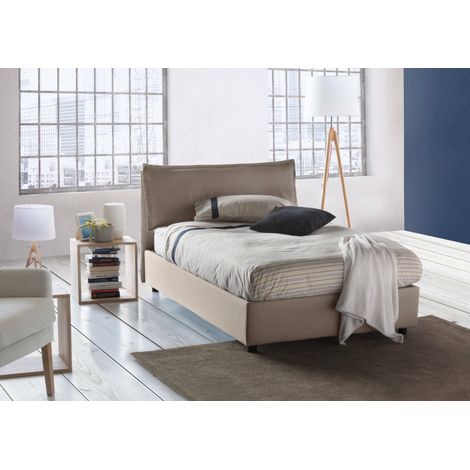 Talamo Italia Lit carré et demi Agata, Lit conteneur avec revêtement en tissu, 100% Made in Italy, Ouverture frontale, avec matelas 120x200 cm inclus, Tourterelle, avec emballage renforcé (1/3)