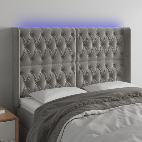 Tête de lit à LED-Panneau de lit avec lumière LED Gris clair 163x16x118/128 cm Velours 508507 (1/5)