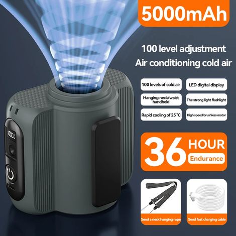 Ventilateur portable (vert foncé) à porter à la taille, batterie externe pour chantier, mini ventilateur (1/5)