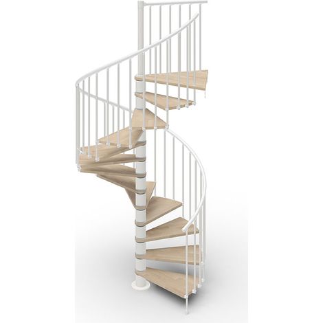 Escalier colimaçon gain de place 15 marches - Hauteur à franchir de 3.08m à 3.60m - Ø 1.20m - Structure blanche et marche sable - PHOLA120/SBMSAB-15