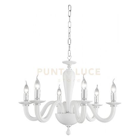 LAMPADARIO RAVEL 6 LUCI ATTACCO E14 BIANCO E CROMO D.70CM