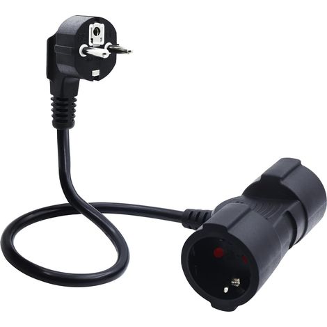 Câble Court à Double Prise Schuko,Rallonge avec 2 Prises Schuko, 3x1,5 mm² 16A 250V IP44 pour la Maison, Le Bureau, l'extérieur T (Noir- 90 degrés, 0.5) (1/5)