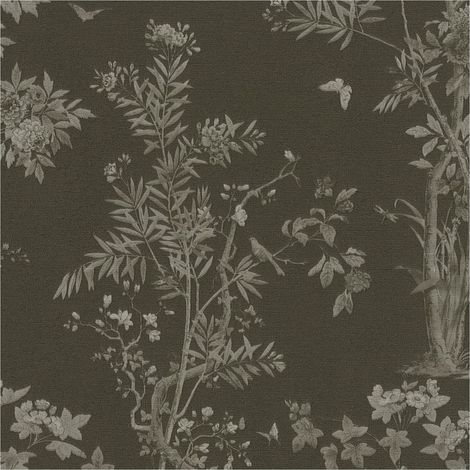 Flowers wallcovering wall Profhome 790436 hot embossed non-woven wallpaper slightly textured with floral ornaments matt anthracite black brown quartz grey 5,33 m2 (1/5)
