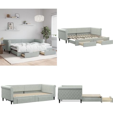 Tagesbett Ausziehbar mit Schubladen Hellgrau 90x200 cm Samt - Sofa - Schlafcouch - Gästebett - Tagesbett - Wohnzimmermöbel - Home & Living (1/5)