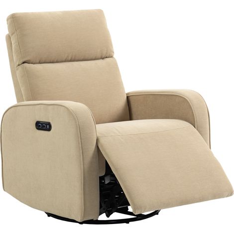 HOMCOM sillón relax reclinable eléctrico con doble motor, giratorio y balancín con reposacabezas ajustable, puertos usb y usb-c, reposapiés, beige