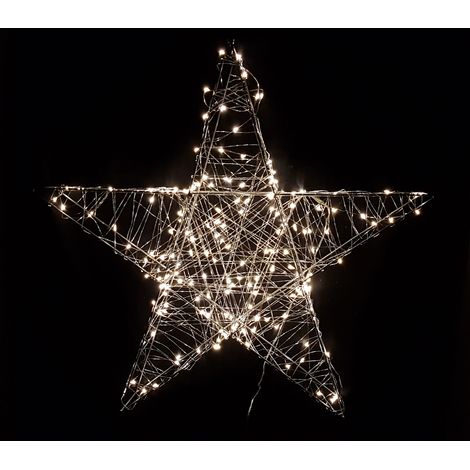 LED Metall Stern silber mit Timer - 120 LED / 58 cm - Outdoor Weihnachtsdeko Fensterdeko Weihnachtsstern beleuchtet für Außen