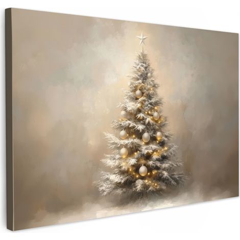 TABLEAU SUR TOILE Noël - Arbre de Noël - Neige - Art Toile Peinture Grand Format XXL 150x100 cm