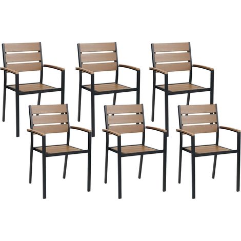 Set di 6 sedie da pranzo in alluminio anodizzato colore legno chiaro e nero Vernio