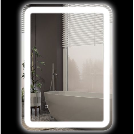 Specchio LED da bagno 50 x 70 cm, 3 colori, IP44, antiappannamento, argento OKMYHOME (1/5)