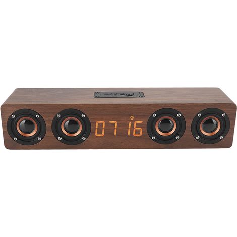 Enceinte Bluetooth W8C de haute qualité en bois massif avec affichage LED de l'heure et fonctions FM