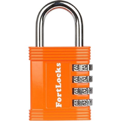 Cadenas Code 4 Chiffres Cadenas à Code pour Casier de Gym, Travail et École, Valise, Garage, Portail, Clôture et Plus (Orange) (1/5)