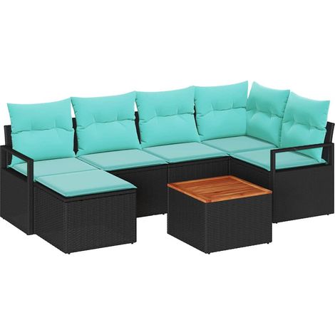 Gartensofa-set mit Kissen 7 pcs Schwarz Poly-Rattan vidaXL
