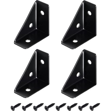 Juego de 4 soportes de acero laminado en frío de 38 mm x 38 mm con tornillos para colocar sobre una mesa o mesita de noche (negro). (1/5)