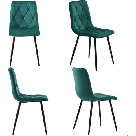 Chaise de Salle à Manger lot de 4 pièces Chaise Repas dossier vert foncé revêtement velours dossier structure métal (1/5)