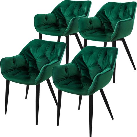 ML-Design Set 4 Sedie per Sala da Pranzo in Velluto Verde Scuro Poltroncine da Salotto Imbottite con Braccioli Gambe in Metallo Poltrone per Soggiorno con Schienale Ergonomiche e Confortevoli (1/5)