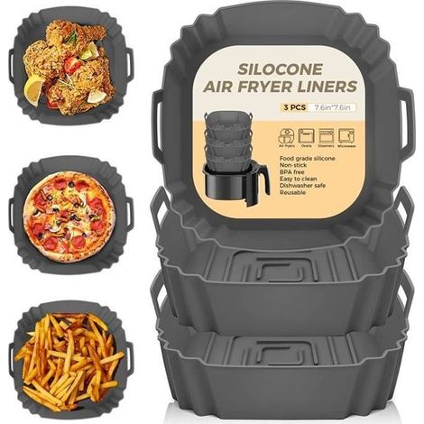 3 Pièces Silicone Moule Air Fryer Accessoires, Réutilisable Friteuse Air Chaud Silicone Papier Cuisson Friteuse Airfryer Panier (1/4)