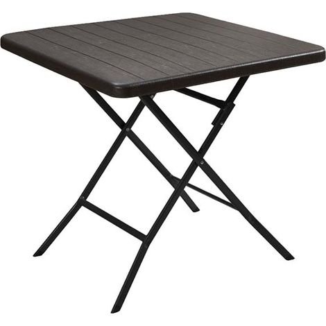 Tavolo in resina, pieghevole, 78x78xh.74 cm, effetto legno, colore marrone