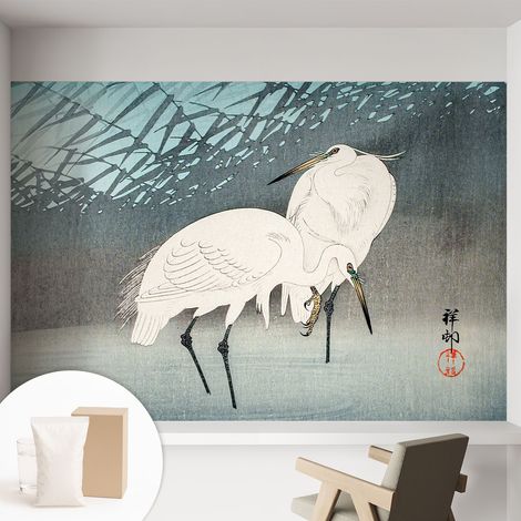 Papier peint intissé avec imprimé pour décoration intérieure pour rénovation a motif - Colle incluse gratuite Oiseaux délicats 152x104 cm (1/5)