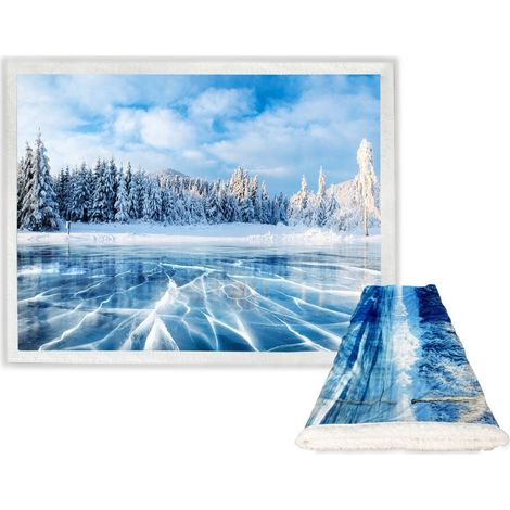 PLAID coperta IN PILE SHERPA fantasy HD LAGO ghiacciato